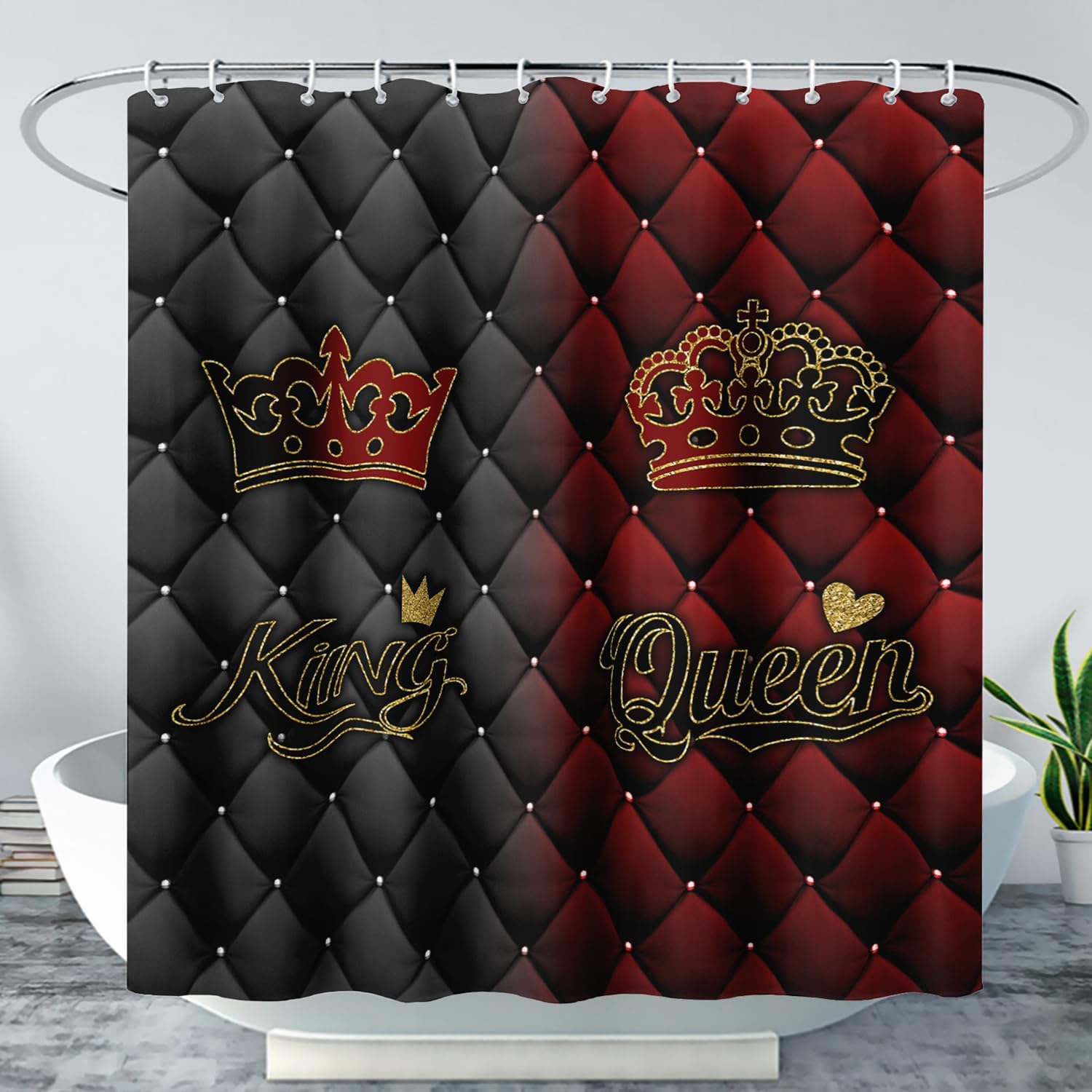 AILONEN 3D Oil Red Rose Shower Curtain Set for Bathroom,Gold Eiffel Tower Bath Curtain for Girls,Teens,Romantic Moment Love Pattern Waterproof Fabric Shower Curtain with Hooks,72" W*72" H