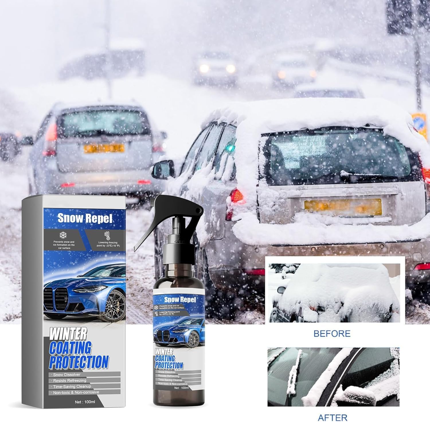 Car Windshield Snow Melting Coating Spray，Deicer Spray for Car Windshield,Quickly melt Snow and defrost，Winter Cars Essentials (3Pcs)