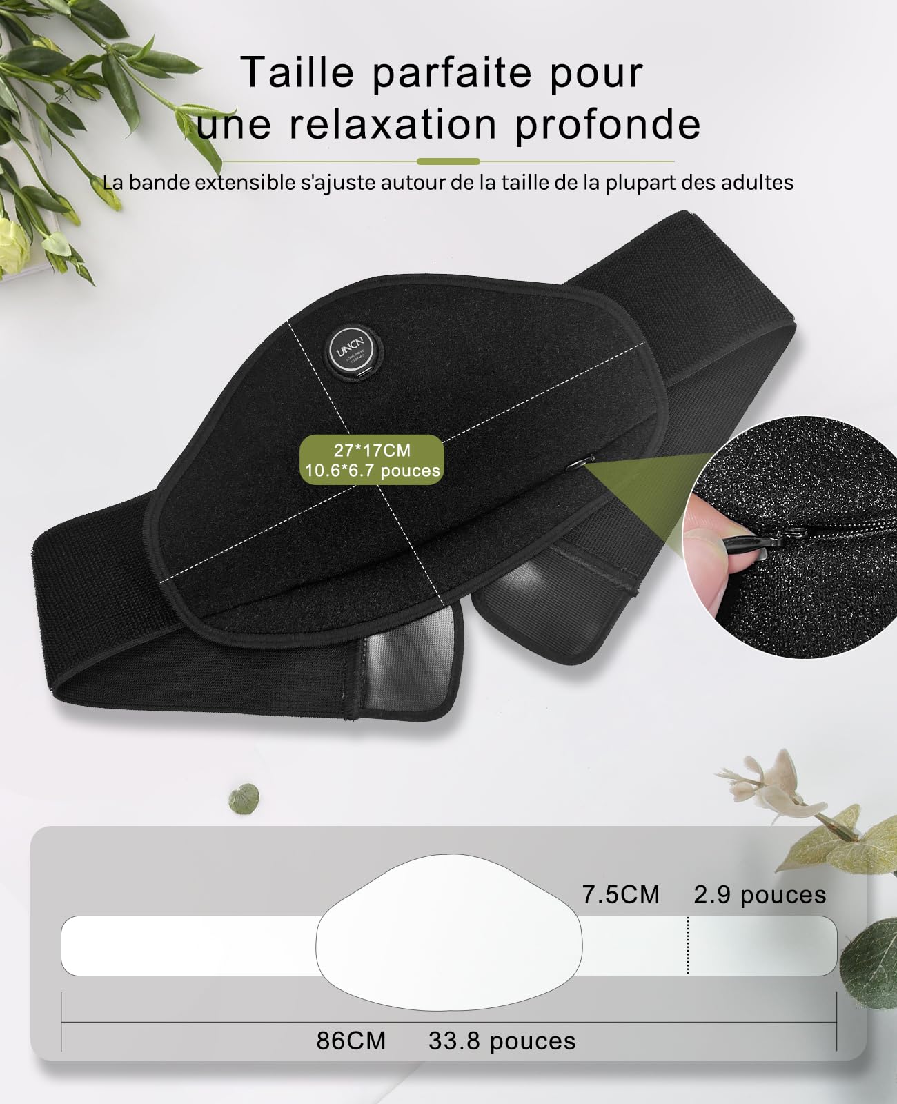 uncn cinturón calefactor lumbar versátil