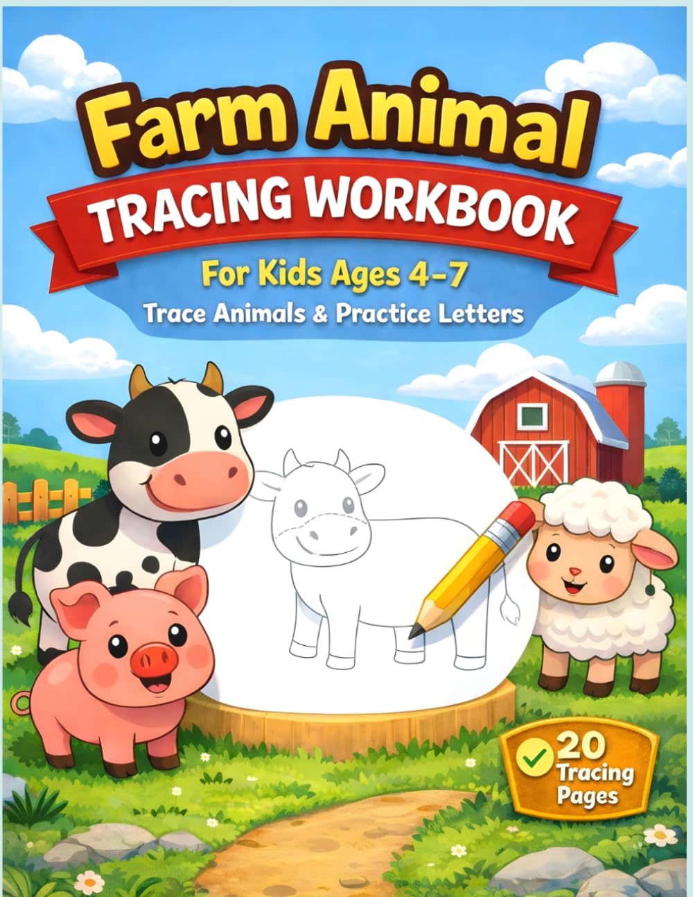 Farm Animal Tracing Book for Preschool & Kindergarten Kids: Easy Line Tracing for Preschool & Kindergarten Kids Ages 4–7 | Trace Animals & Uppercase and Lowercase Letters