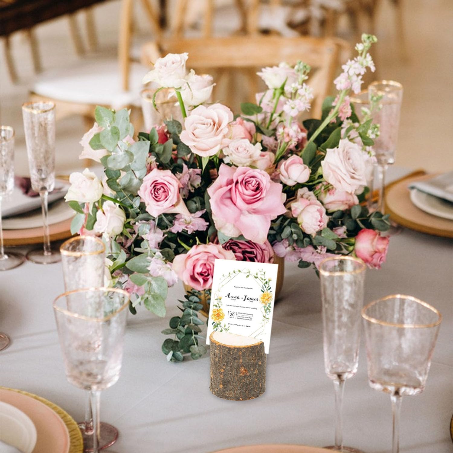 Fahibin 20 Pièces Bois Naturel Support Photo Carte,Porte Menu