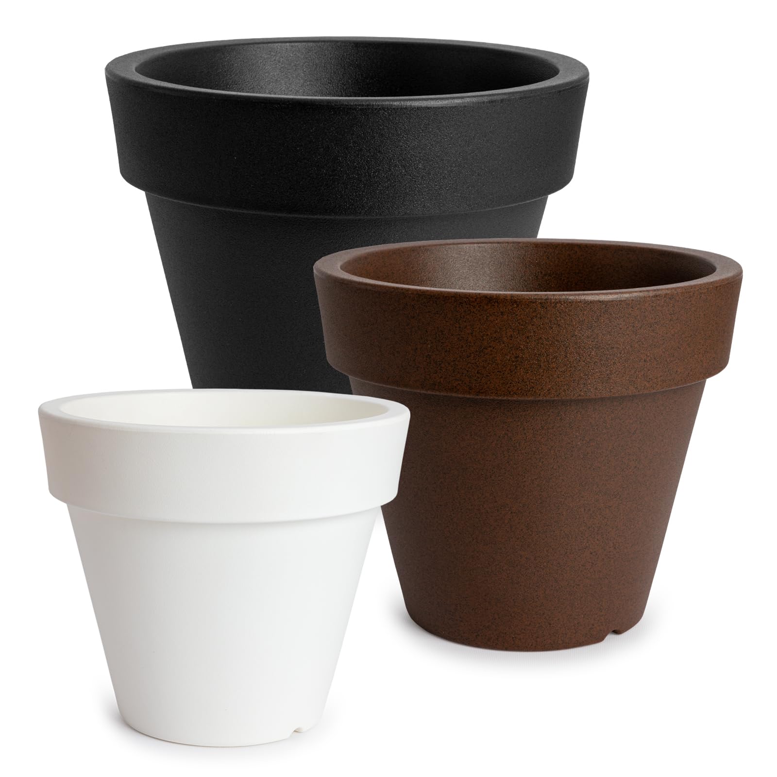 PracticDomus Set Mit 4 Quadratischen Blumentöpfen 'Wind' – 17 Cm, Mit Integriertem Untersetzer, Strukturiert, Nachhaltig (Taupe)