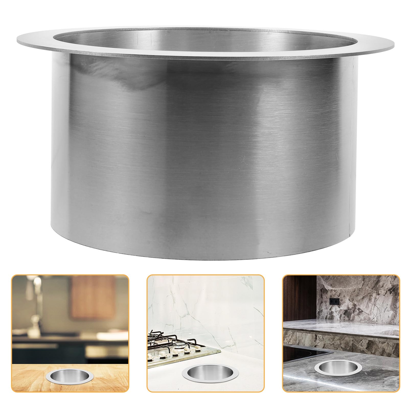PATKAW Passe-poubelle Rond à Encastrer en Acier Inoxydable 304 | Goulotte à Déchets Intégrée, Finition Argenté, Design Simple et Élégant, pour Zones Humides