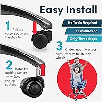 Vista 65 de Lifelong Ruedas de repuesto de goma para sillas de oficina, ruedas resistentes de 2 pulgadas para suelos de madera dura y alfombras, juego de 5