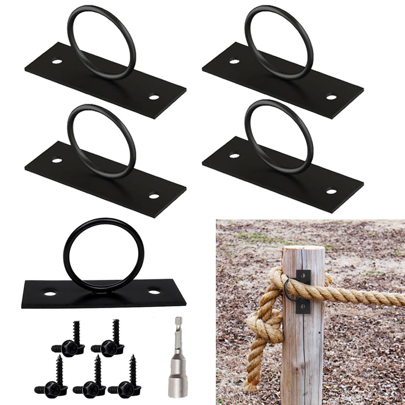 Teadokly 5PCS 2inch Rope Fence Bracket Holders, Ring Rope Support Battle Rope Anchor Decorative Rope Holder for Rope Fences, Stair Railings, Wall