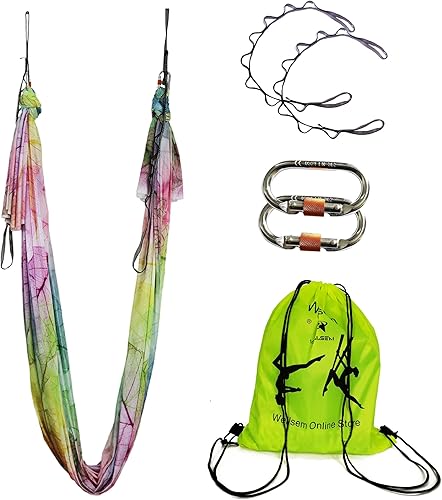 Miniatura 3 de Hamaca aérea de yoga, pilates de seda, juego de columpios de yoga con mosquetones, cadena de margarita, guía de postura de 5.5 yardas Tela solamente