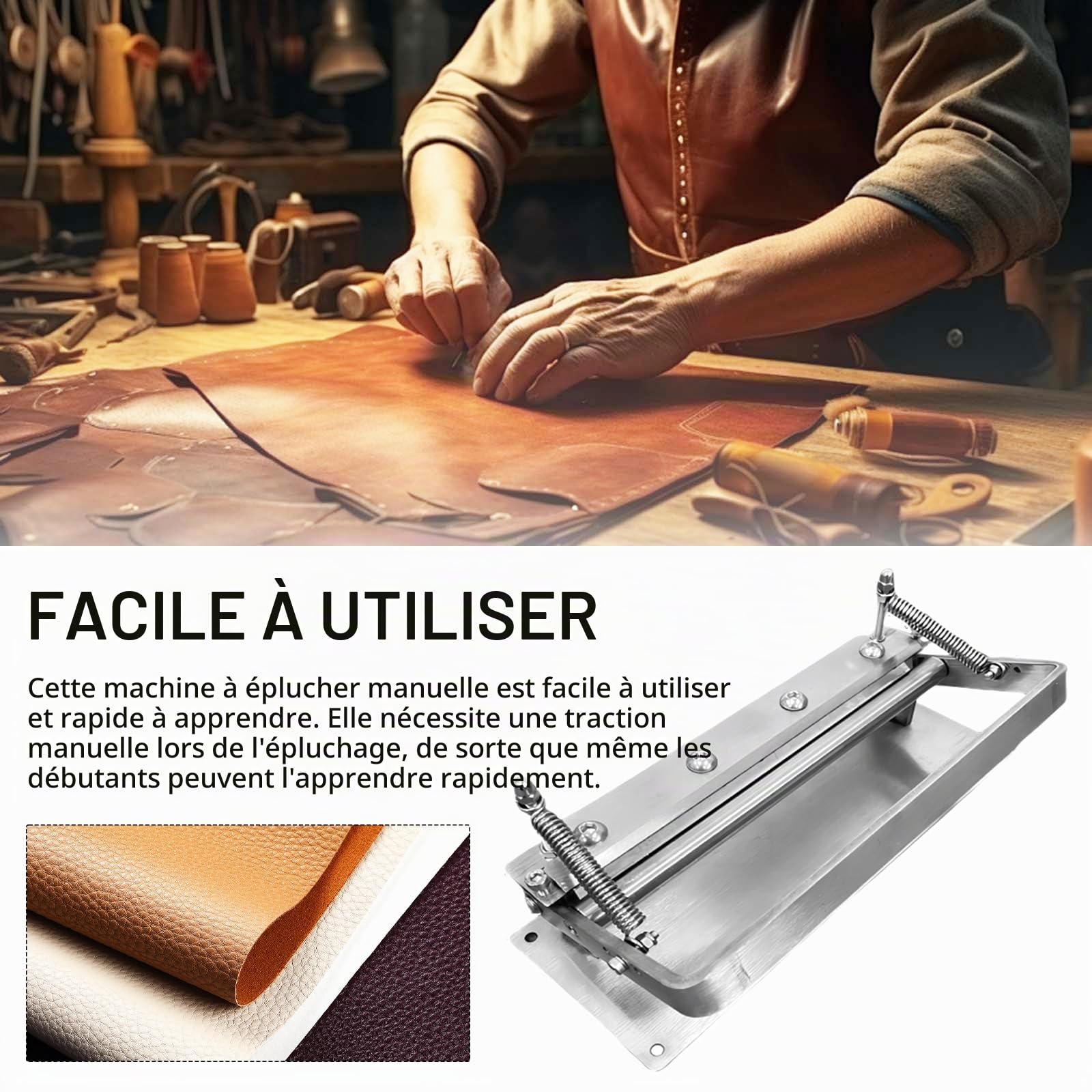 Machine à éplucher Cuir, Machine à éplucher Cuir Manuelle Acier Inoxydable Outil D'épluchage Cuir Largeur D'épluchage 18cm Séparateur Cuir Précis épaisseur Réglable Machine à Fendre Cuir Avec 5 Lames