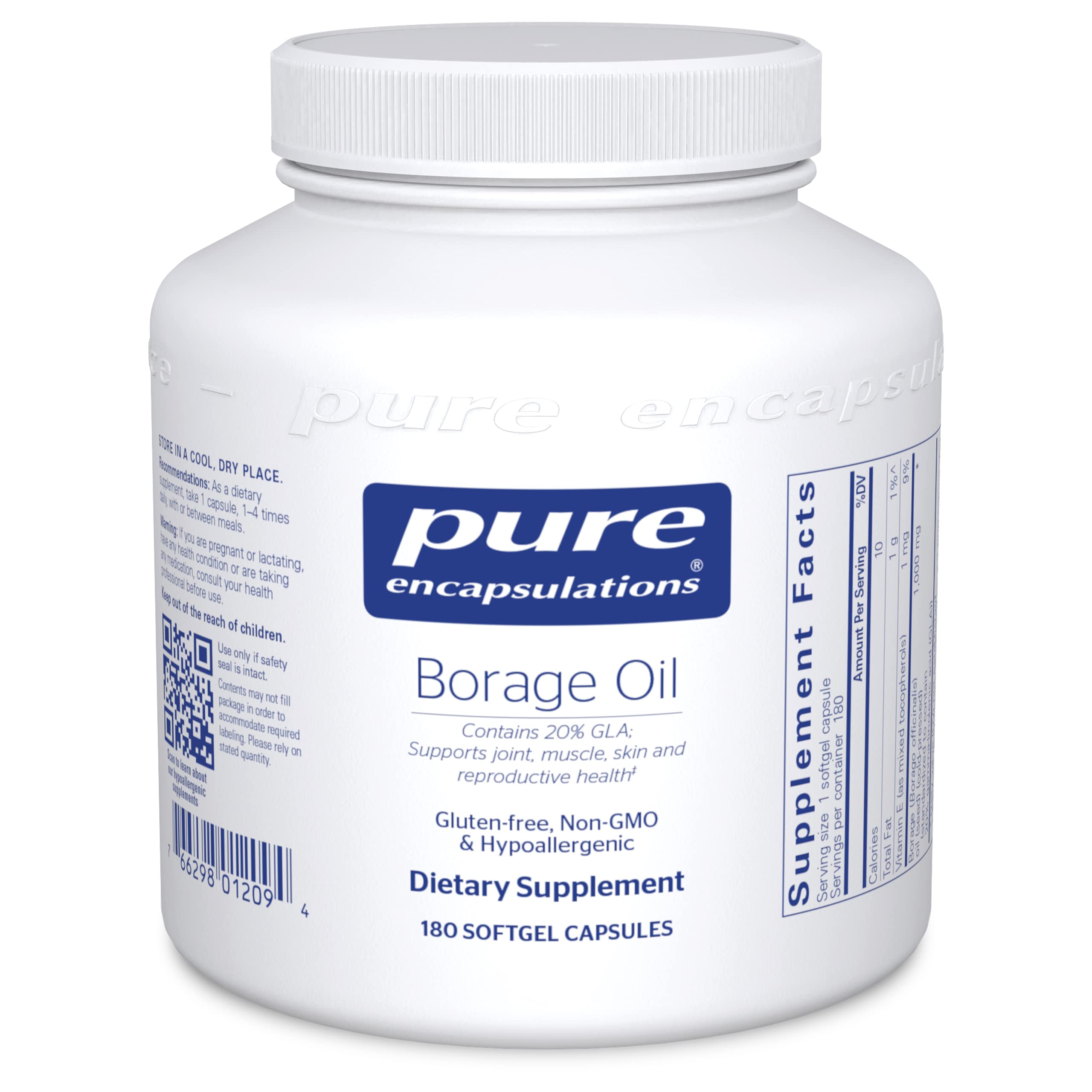 Pure Encapsulations - Borage Oil - Hypoallergenic Dietary Supplement - 180 Softgel Capsules