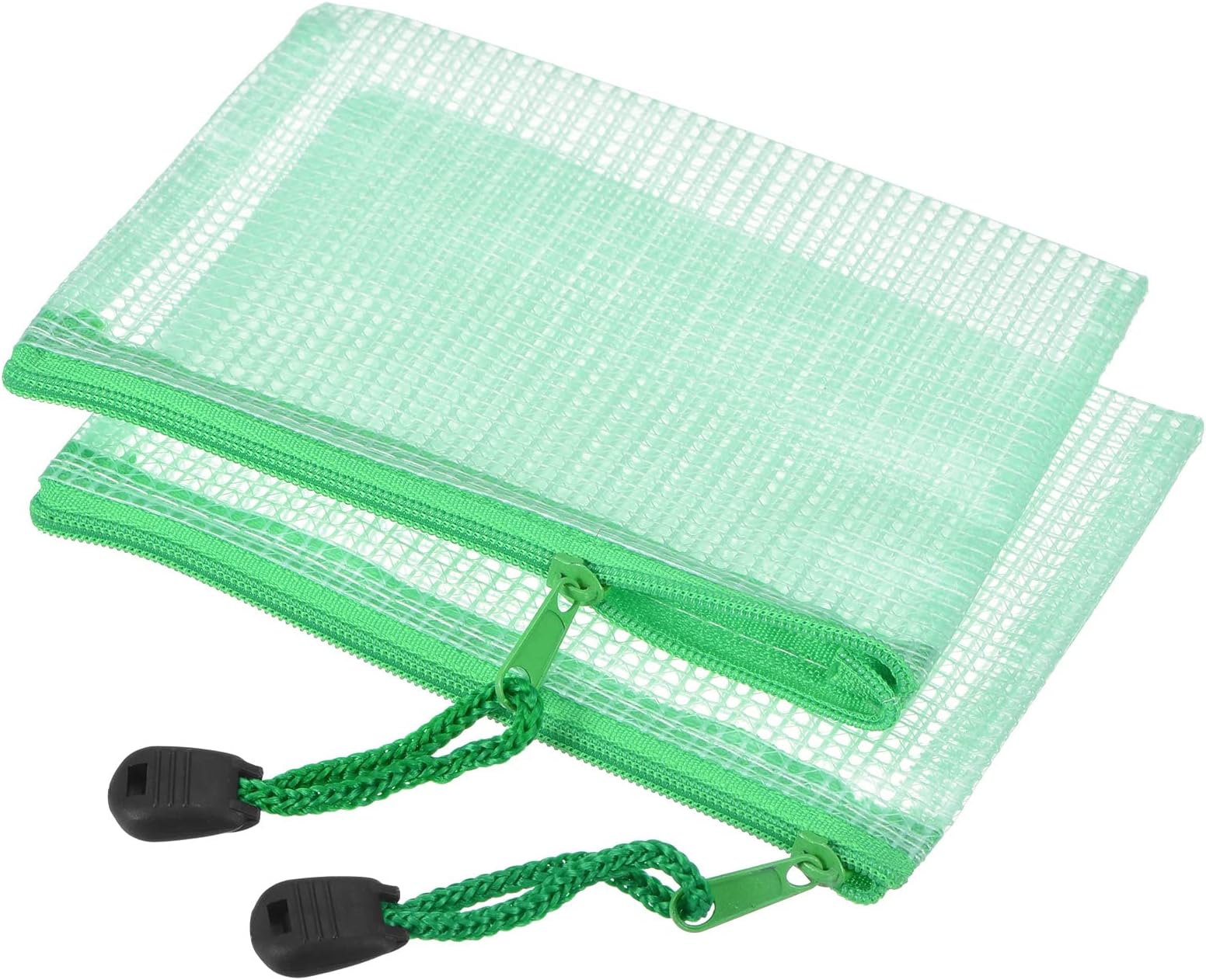 Mesh Zipper Bags, A6 Size File Document Pockets Bill Pouch Folders for Office Home Supply, Green Pack of 6
