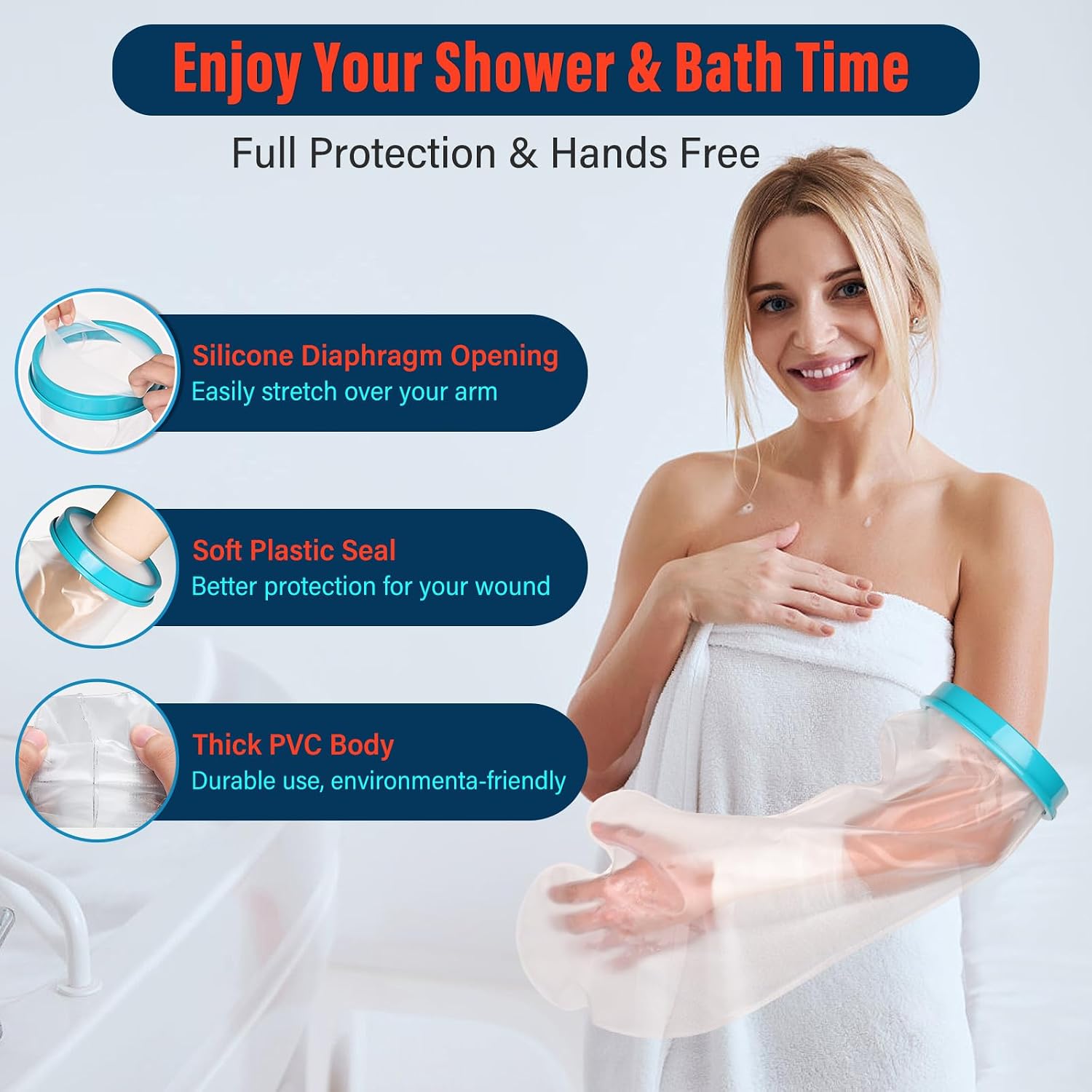 Cast Covers for Shower Arm Adult – Waterproof Arm Cast Cover Protector, Reusable Shower Sleeve for Broken Arm, Wrist, Elbow, Hand – Comfortable Seal, Easy One-Hand Use – Post Surgery Gifts [2026 New Reusable]