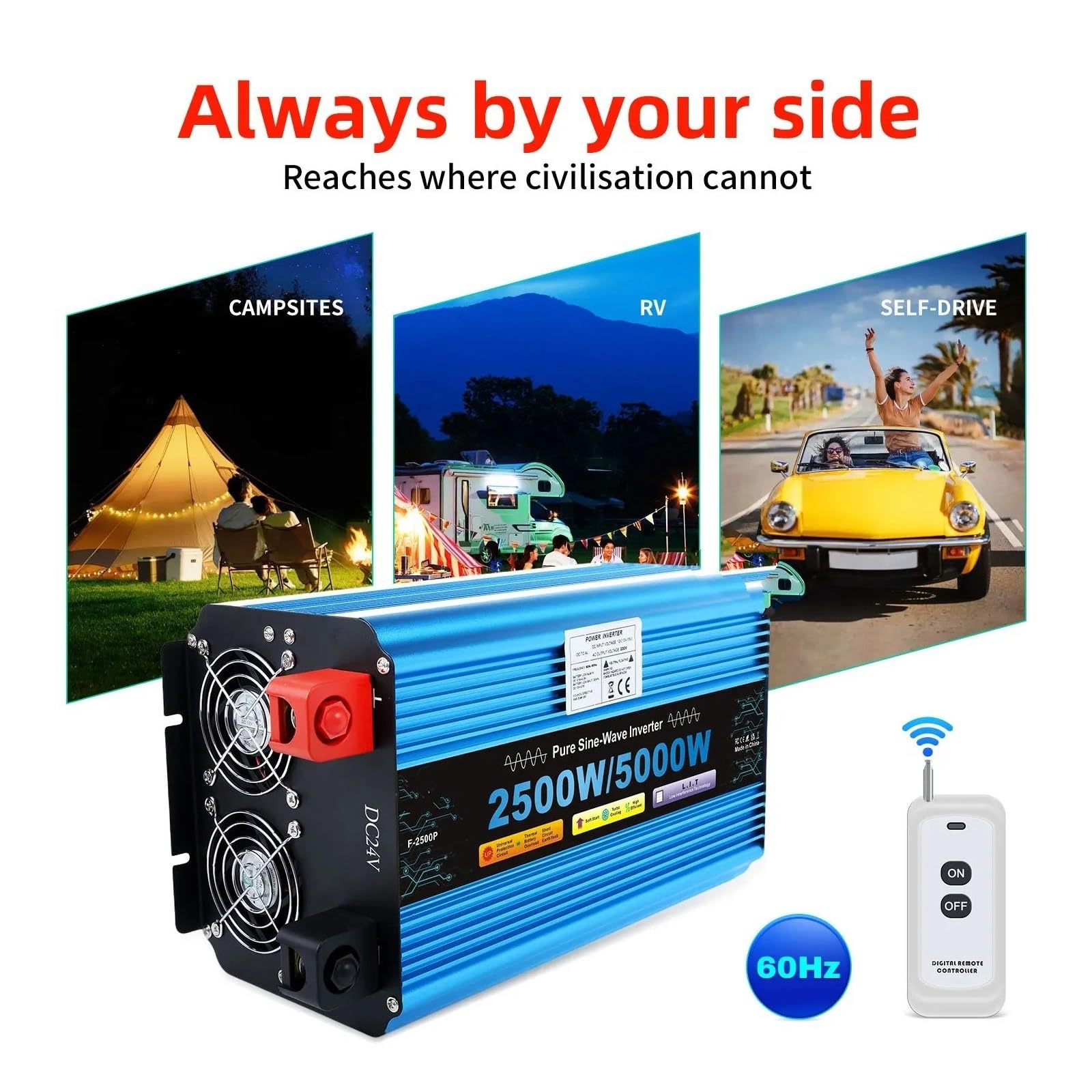 Convertidor Inversor Transformador Inversor Solar De Onda Sinusoidal Pura 5 KW/6 KW/7 KW/8 KW Convertidor Voltaje 12 V/24 V A 220 V Pantalla LED Toma USB Dual(DC12V,5000W Universal)
