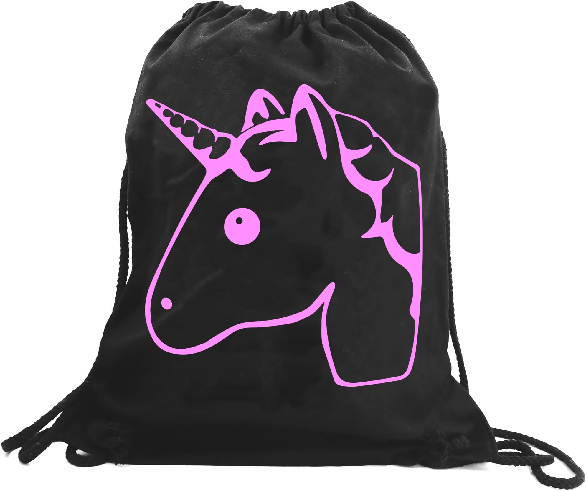 PREMYOCotton Drawstring Gym Bag Backpack Quote Print Pink Unicorn Canvas Rucksack for School Sports Travel Women Children Birthday Present Black