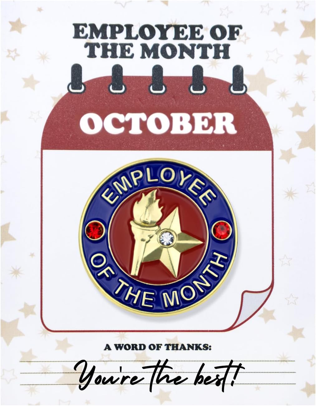 SHOP AWARDS AND GIFTS 1-1/8 Inch October Employee of the Month Glass Stone Detail Enameled Lapel Pin, 12 Pack, For Men, Women, Unisex Lapel Pin Award and Gift