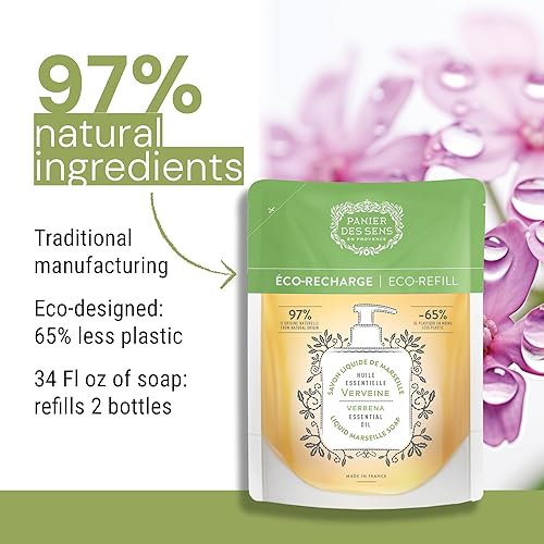 Miniatura 5 de Panier des Sens - Recambios de jabón líquido para manos - Recambio de jabón de manos verbena - Lavado de manos hidratante francés con aceite de coco
