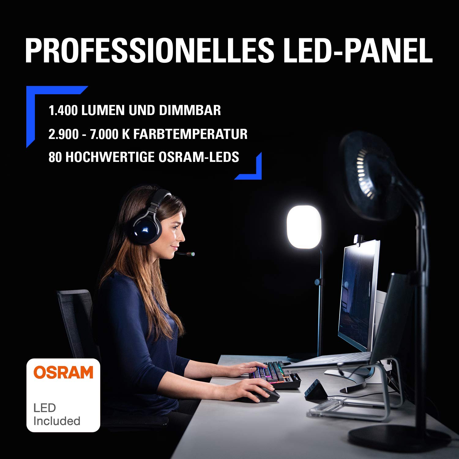Elgato Key Light Air - Professionelles LED-Panel mit 1.400 Lumen, Multi-Layer-Diffusionstechnologie, Farbtemperatur einstellbar, App-gesteuert, für Mac/Windows/iPhone/Android