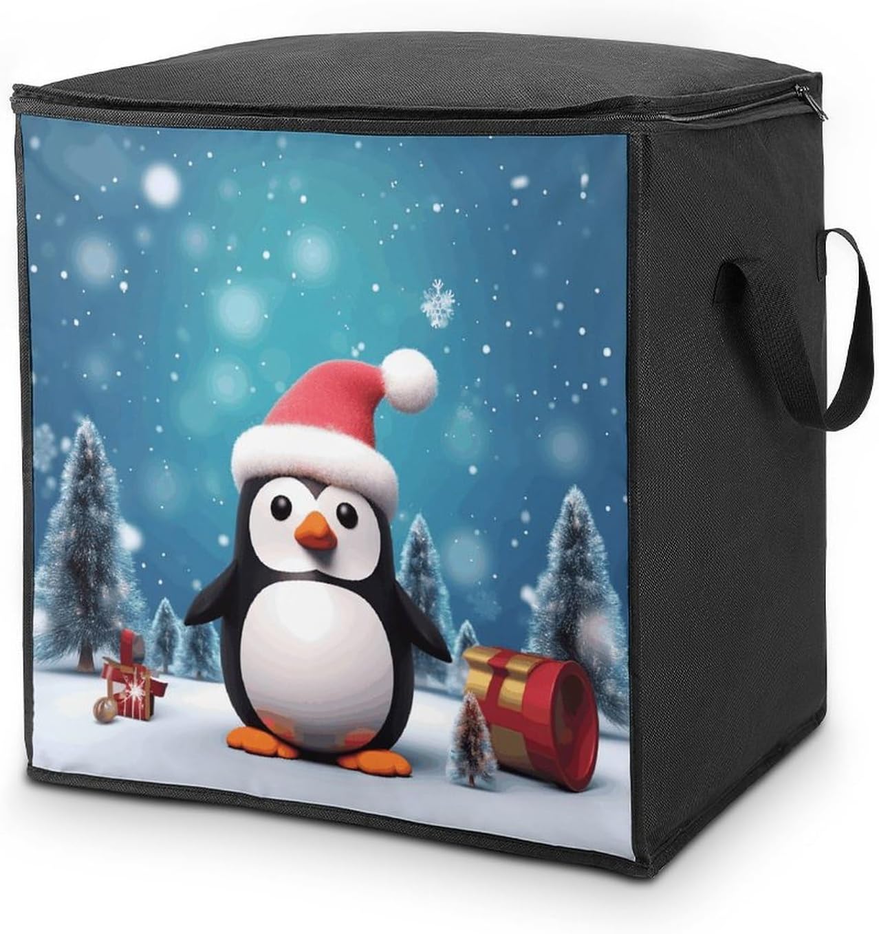 Christmas Penguin Storage Bags Moving Bags Storage Bins | Comforter Storage Bag Reinforced Handles & Zippers Foldable Closet Organizers and Storage for Blanket Pillow Clothes