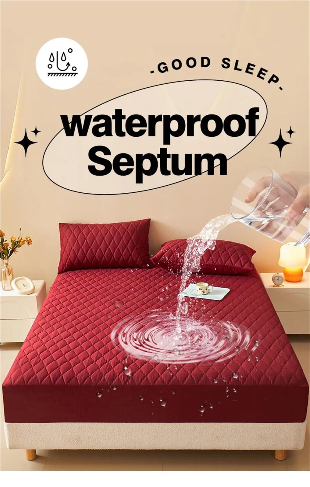 Protector de colchón Impermeable, Funda Transpirable, Cama Lavable a máquina, sin Almohada para ColchóN(Wine Red,150x200cm)