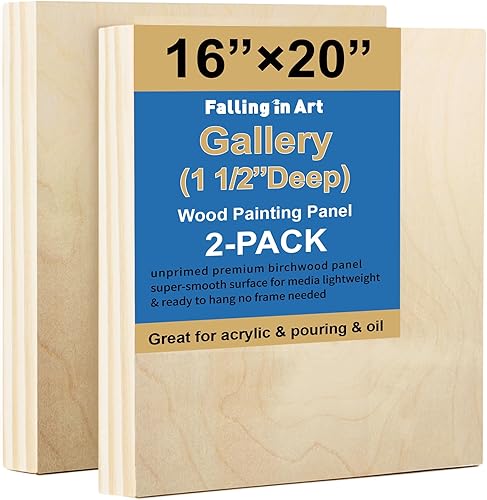 Falling in Art Paquete de 2 paneles de lienzo de madera sin terminar, kit de paneles de madera de abedul de galería de 16 x 20 pulgadas, tableros de