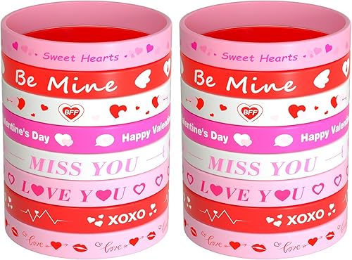 Miniatura 9 de NEBURORA 40 pulseras de silicona para el día de San Valentín, pulseras de goma de corazón rojo rosa para regalo de San Valentín, regalos de