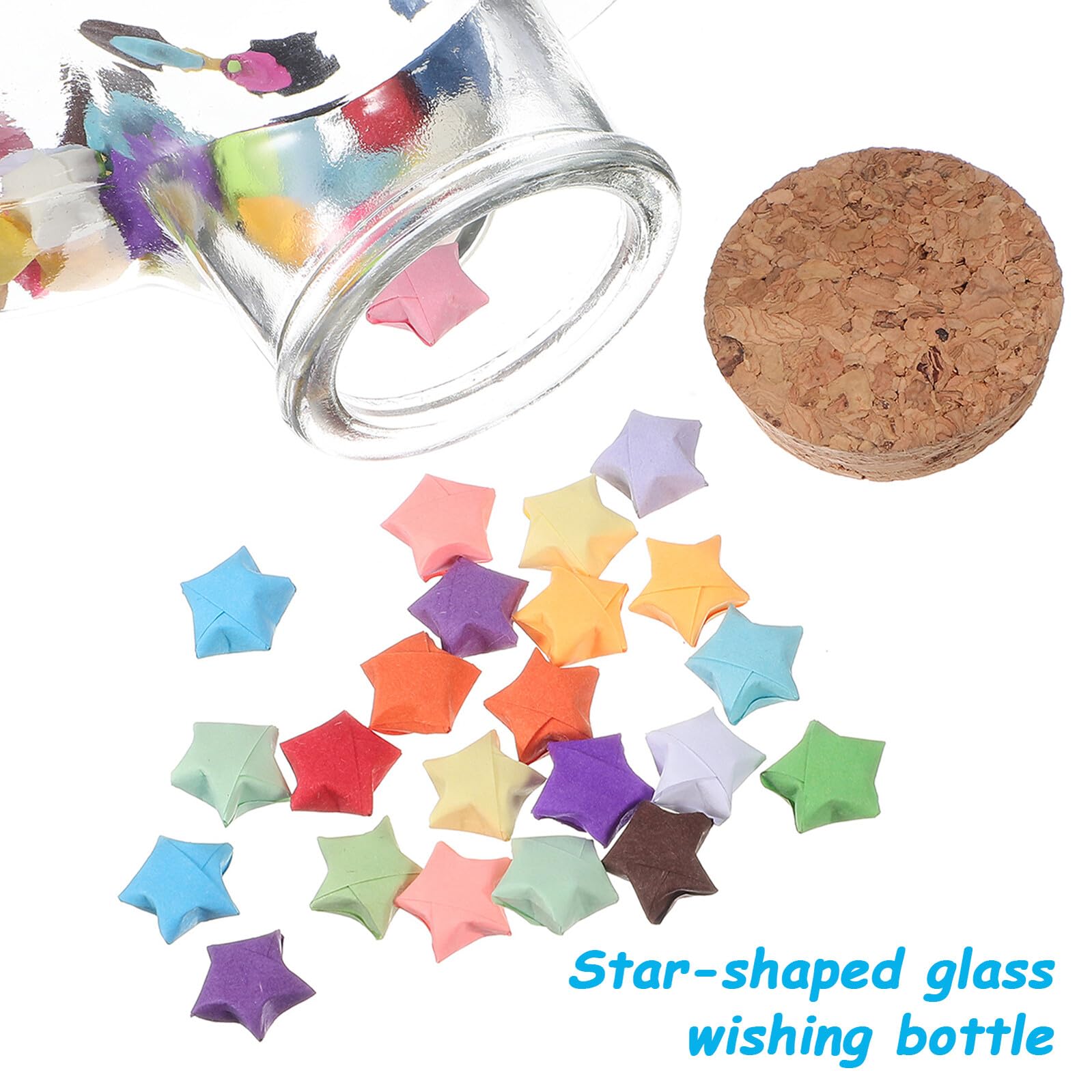 Origami Papierstern Satz mit Kleinen Glasflaschen und Korken Buntes Faltpapier für Wunschflaschen Dekoration Selbstgemacht Bastelset für Wohnraum und Zufällige Zufällige Farbe