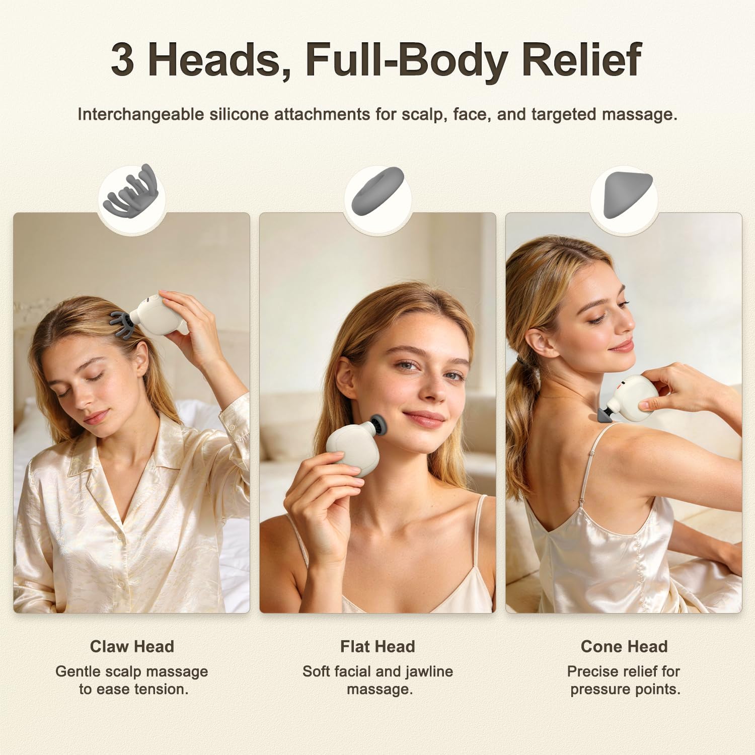 Portable Mini Massage Gun, Handheld Percussion Massager with 4 Heads 4 Speeds, USB-C Rechargeable Muscle Massager for Neck, Shoulders, Back, Legs, Travel, Office, Home