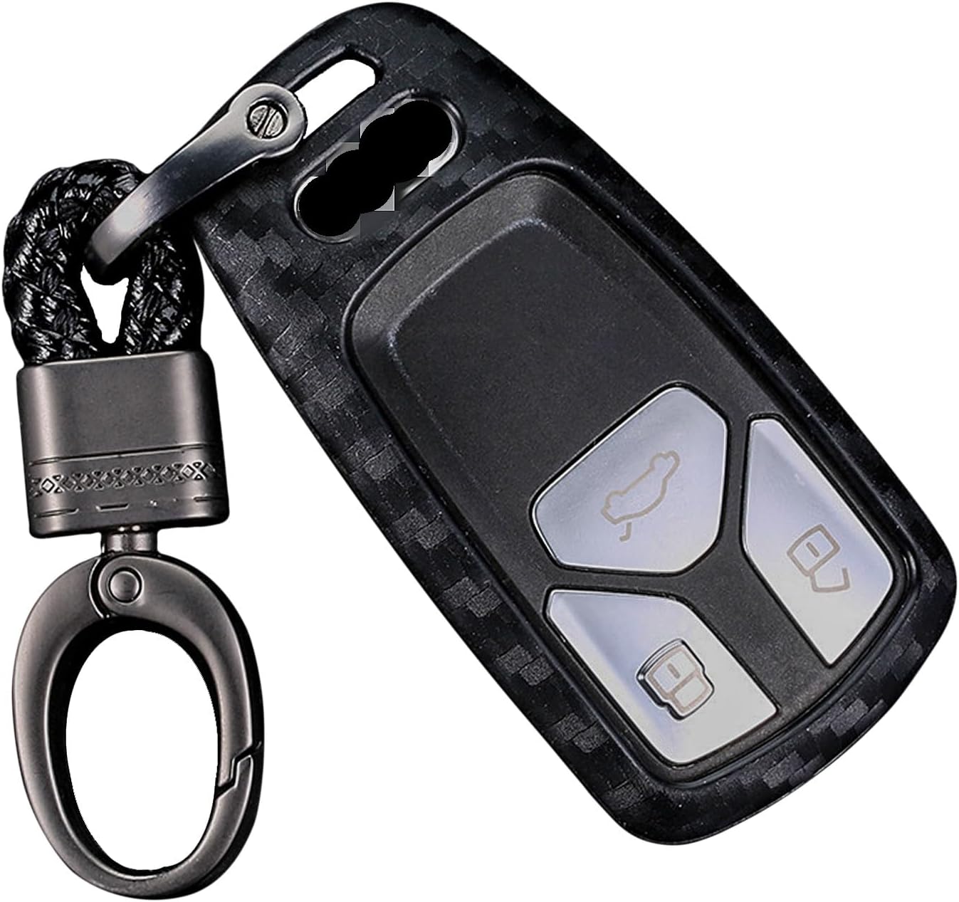 Soft Silicone Rubber Carbon Fiber Texture Case Car Key Fob Cover for Audi A4 A4L A5 A6 A7 A8 Q5 Q7 R8 RS Q3 RS4 RS5 RS7 S4 S5 S6 S7 S8 SQ5 SQ7 TT TTS TT-RS Remote Key - Black - Weave Keychain