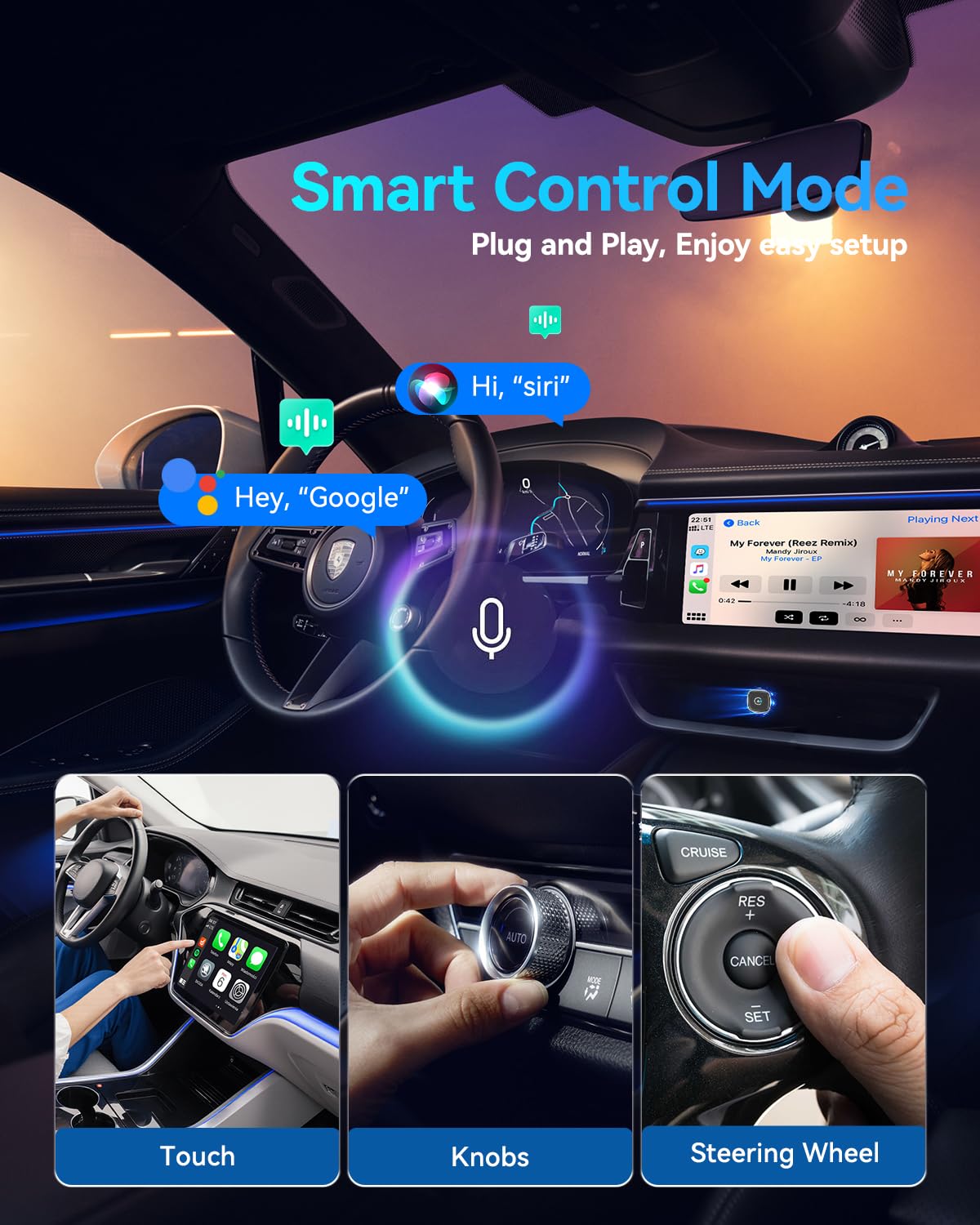 2026 Adaptateur Carplay & Android Auto sans Fil, Ultra Compact Carplay sans Fil pour iPhone, USB-C/USB-A, Connexion Rapide Stable, Compatible avec iOS 10+ et Android 10+ (USB Type A) (Argent)
