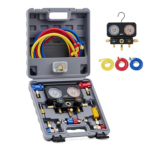 Orion Motor Tech Medidores de CA, juego de manómetros de 3 vías para refrigerante R1234yf R404a R134a, juego de calibre automotriz con mangueras,