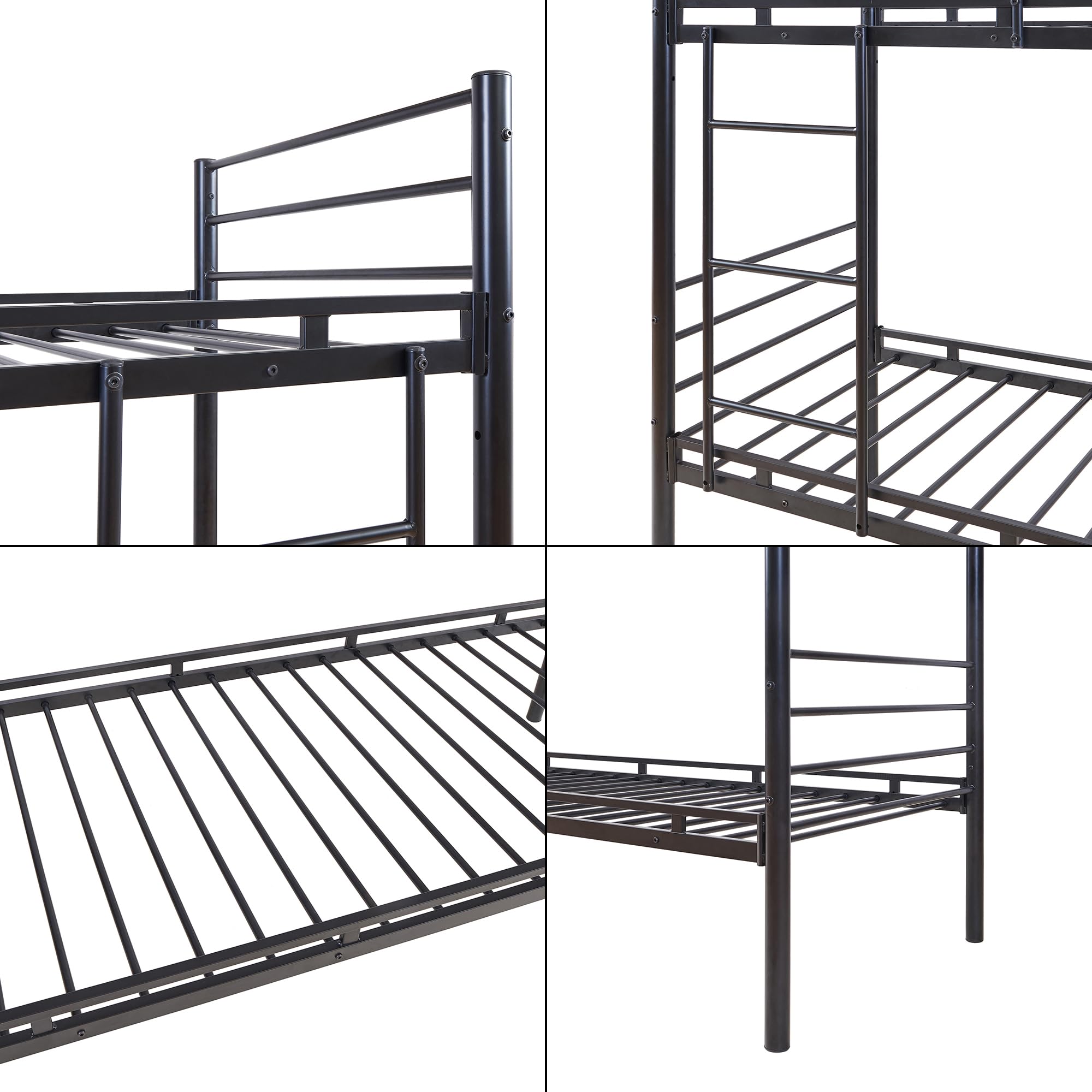[en.casa] Letto a Castello a 2 Posti 90 x 200 cm con Barriera Sponda Anticaduta e Scaletta Struttura in Acciaio per Cameretta Camera degli Ospiti Casa Vacanza - Nero