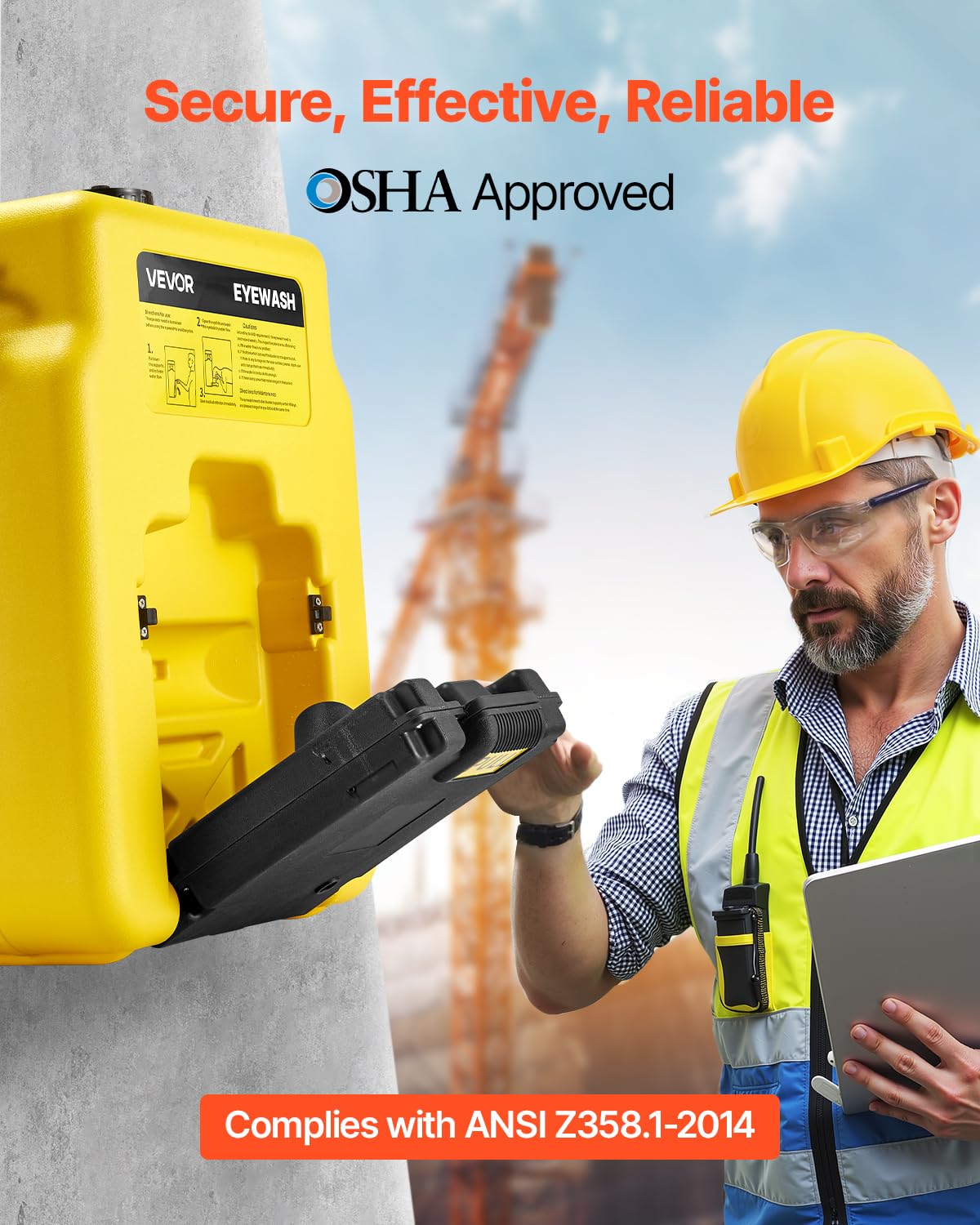 Image secondaire de VEVOR Station de rinçage oculaire 53 l - Douche oculaire approuvée OSHA - Montage mural/sur surface plane - Appareil de nettoyage