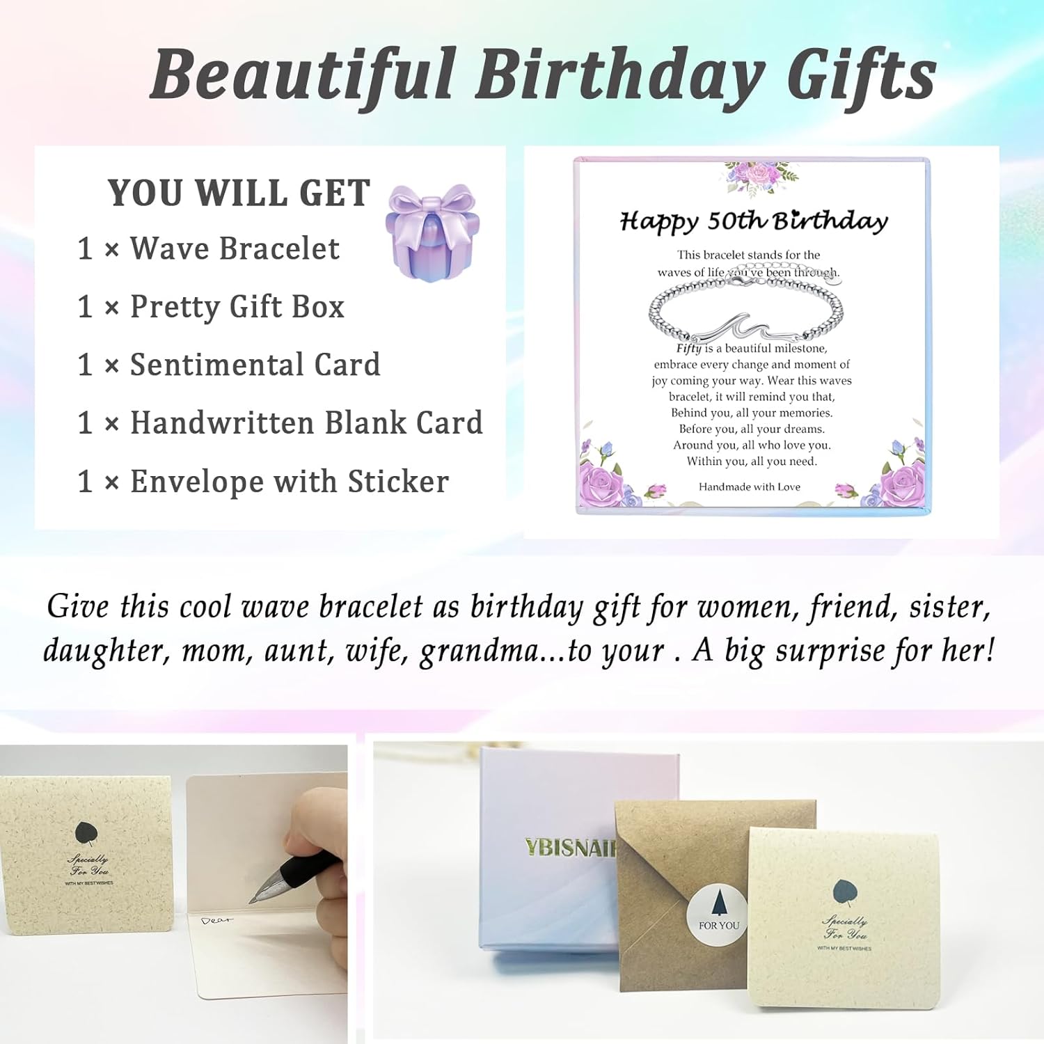 Birthday Gifts for Her Women, Unique Wave of Life Bracelet Gifts for 18th，21st, 30th, 40th, 50th, 60th Birthday Gift Ideas for Bestie Friend Sister Mom Wife Daughter Grandma - Image 4