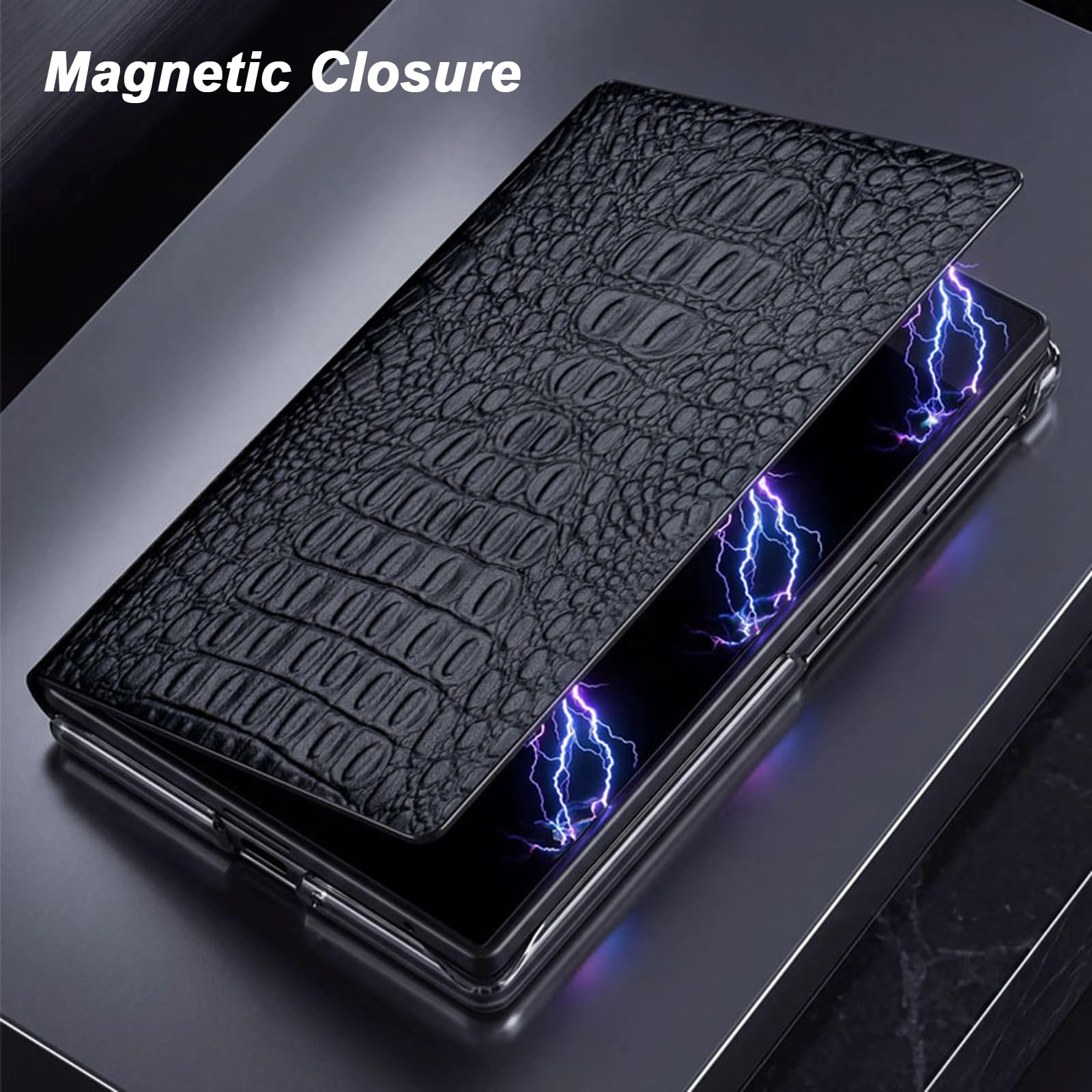Prawdziwa skóra etui do Samsung Galaxy Z Fold 8, wzór krokodyla z klapką