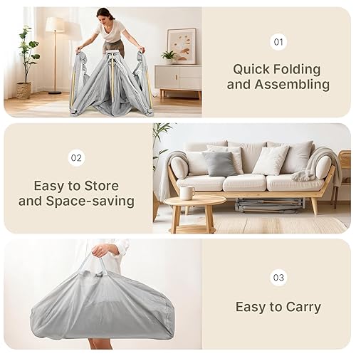 Miniatura 5 de Corralito plegable para bebés con alfombra, corralito plegable de 71 x 59 pulgadas para bebés y niños pequeños, corral de juegos para bebés con