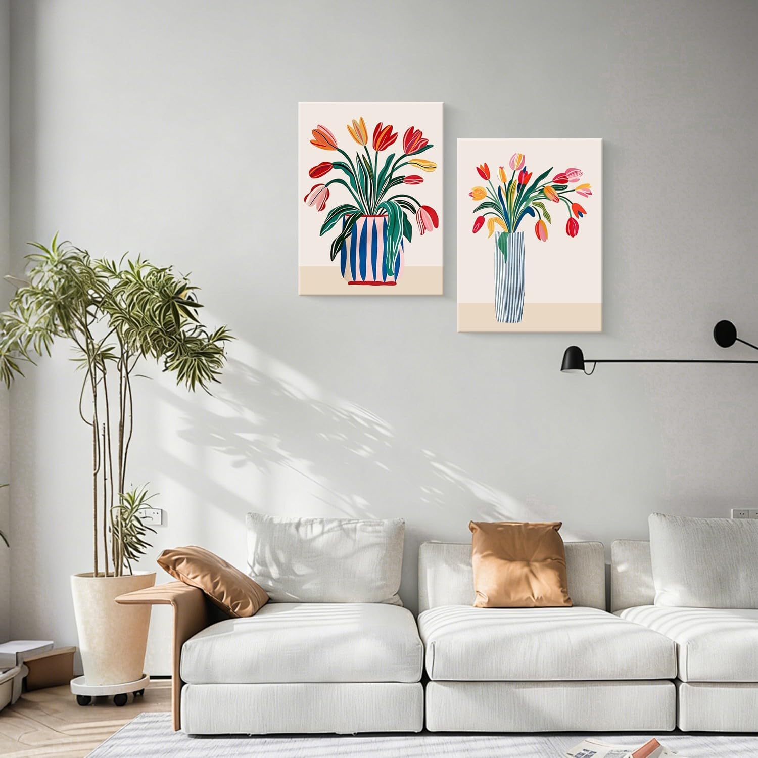 Framed Floral Canvas Wall Art Modern Floral Painting Poster Gallery Style Print Picture Living Room/Bedroom Wall Decoration Size 12x16 Inches X 3. Ready To Hang.