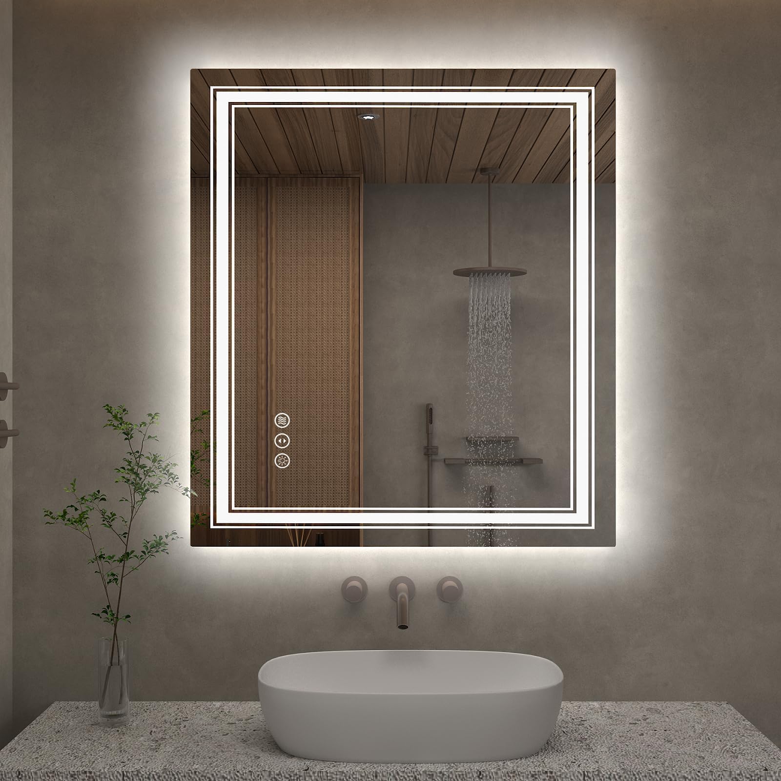 32x36 inch LED Mirror for Bathroom, Dimmable Illuminated Vanity Mirror with Lights, Anti-Fog, Backlit and Front Lights, Shatter-Proof, ETL Listed (Horizontal/Vertical)