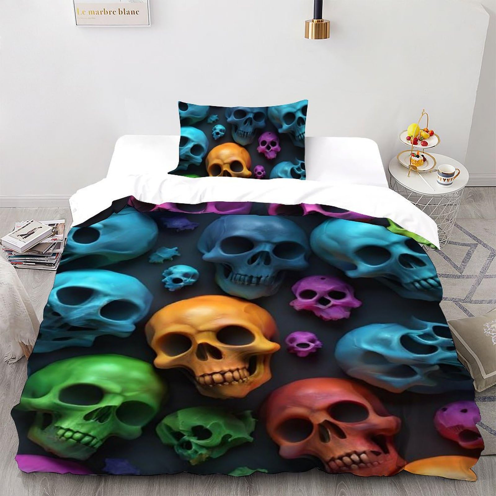 Housse de couette microfibre 135x200cm motif plantes et dessin animé vert pour lit simple avec zip