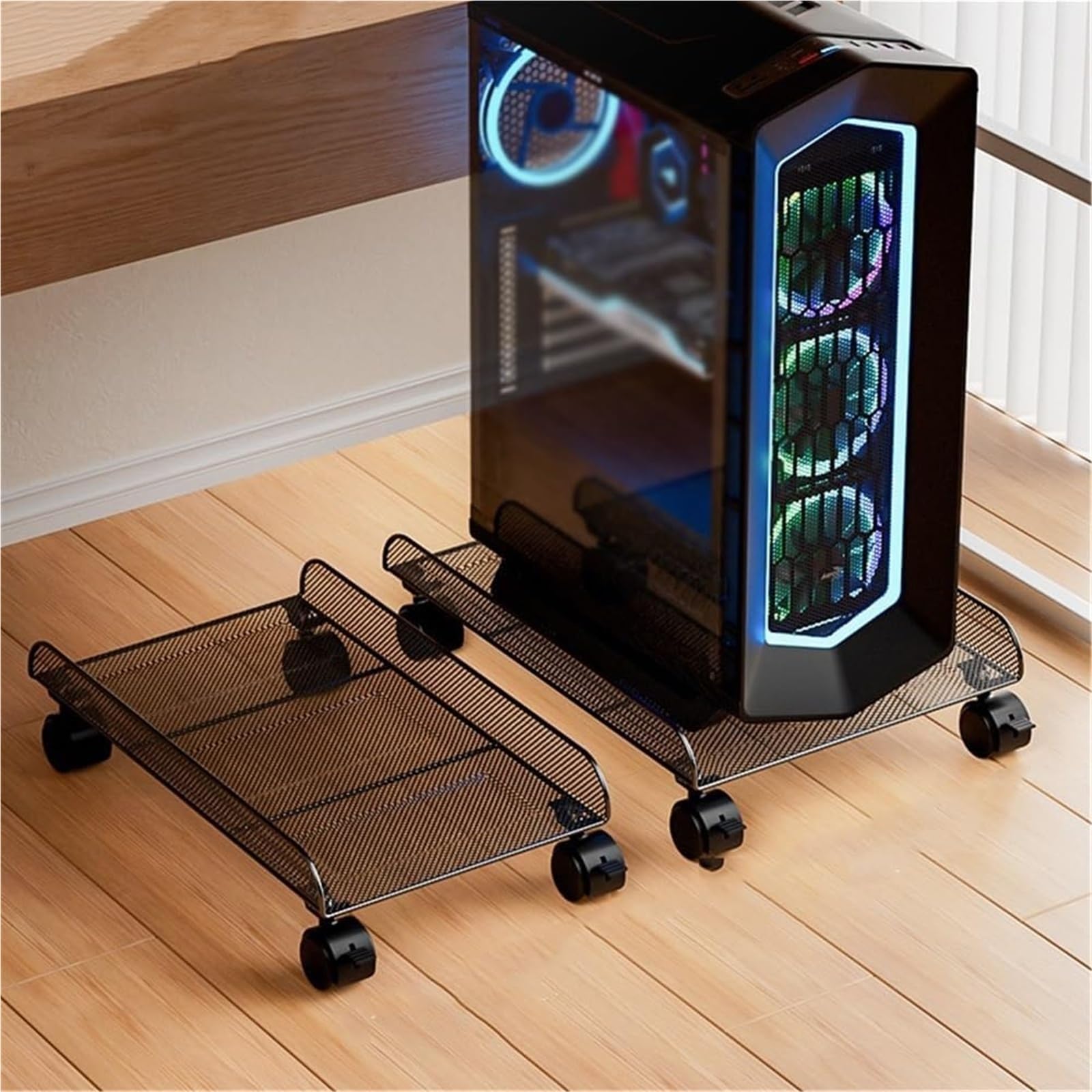 Soporte de CPU móvil ajustable, Soporte de torre for CPU for juegos debajo del escritorio con ruedas giratorias con bloqueo, negro, blanco, se adapta a la mayoría de las PC(White)