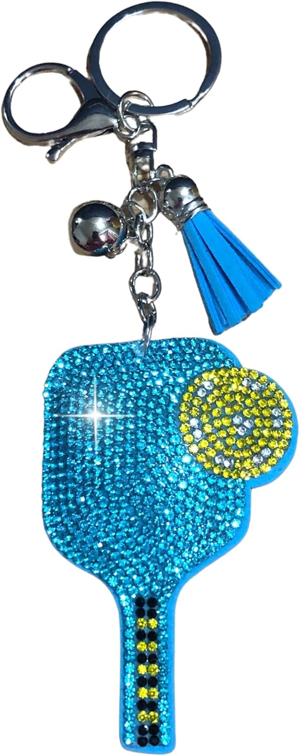 Popfizzy Rhinestone Blue Pickleball Keychain for Women, Bling