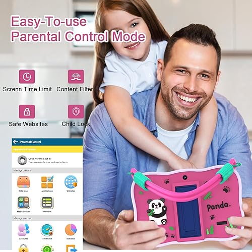 Miniatura 4 de VASOUN Tableta para niños de 7 pulgadas con correa, Android 13 con 32GB, tableta para niños pequeños, WiFi, cámara dual, límites de tiempo, filtros