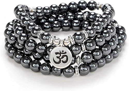 Yoga Symbole 8mm Mala Perles Bracelet 108 Spirituel Collier Méditation Accessoir