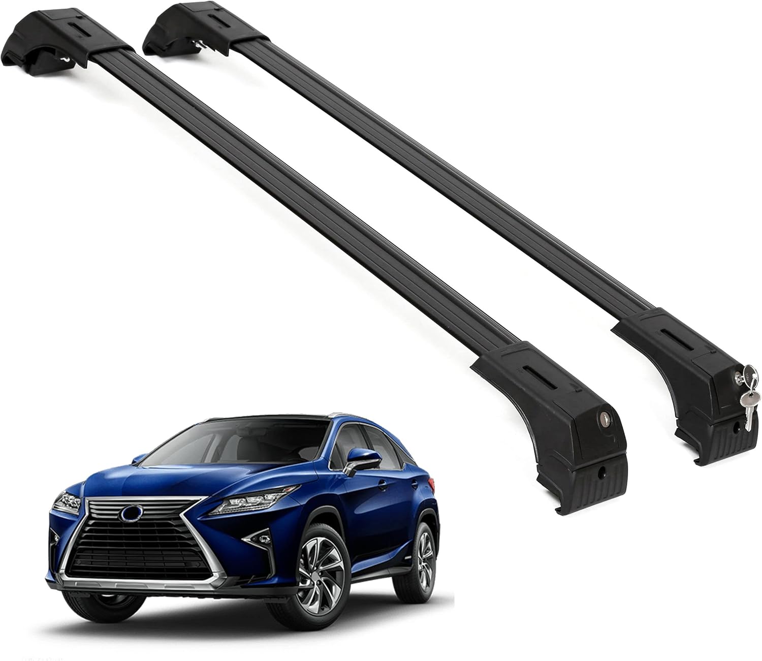 ERKUL Roof Rack Cross Bars for Lexus RX350L RX450H RX450HL 2016-2022 | Aluminum Crossbars with Anti Theft Lock for Rooftop | Compatible with Flush Rails - Black