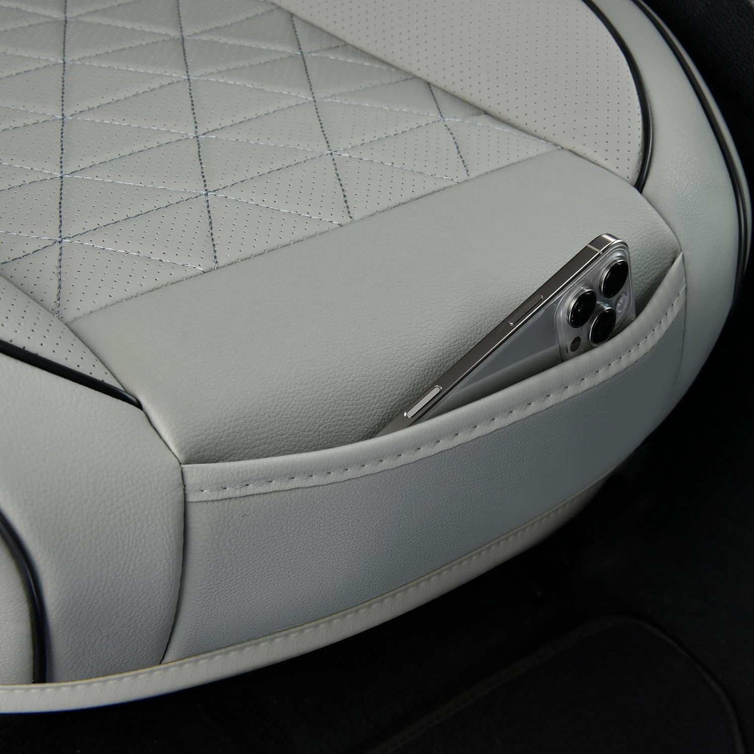 Luxury Leather Front seat Cover, Non Slip All Inclusive with Storage Bag, Suitable for 95% Sedan, SUV, Truck, 2 Piece Grey