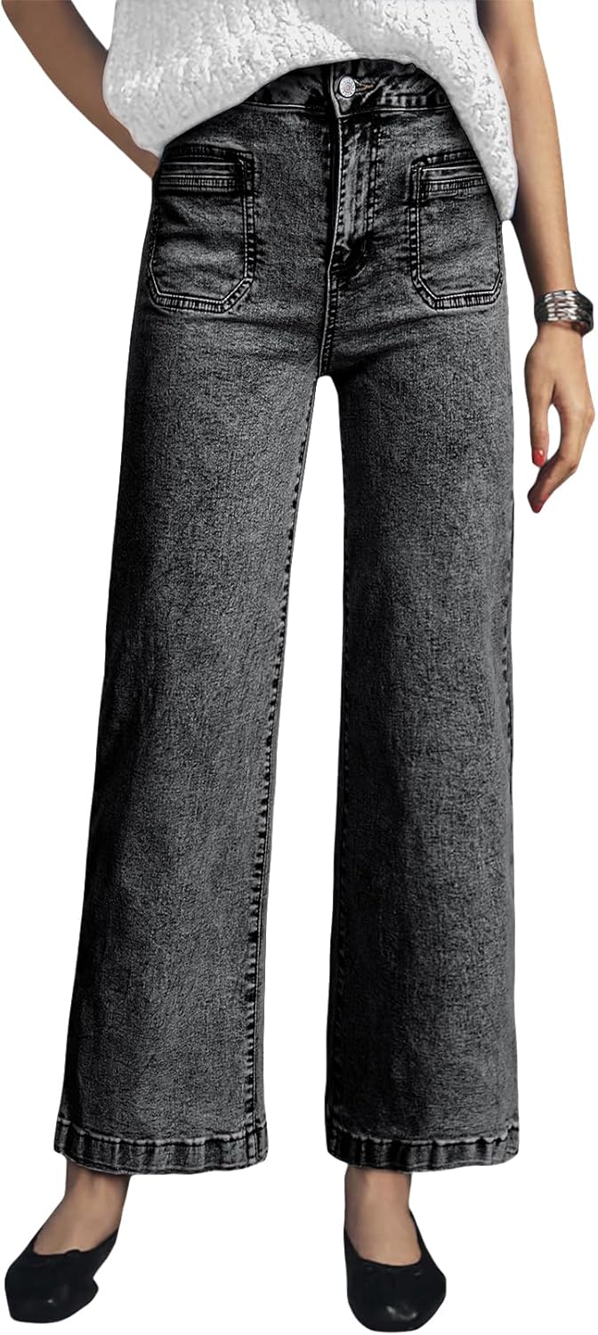 Astylish Womens Jeans Wide Leg High Waisted Stretchy Straight Leg Jeans Trendy Ankle Denim Pants with Patch Pocket - Image 3
