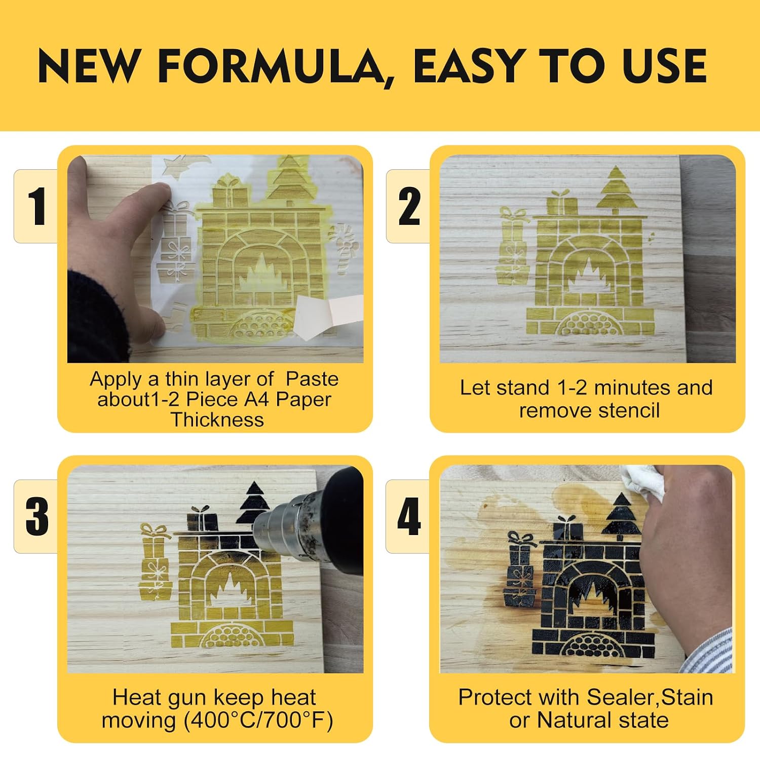OYACH 6oz Wood Burning Paste Gel,Scorch Burn with Squeegee &Test Stencil