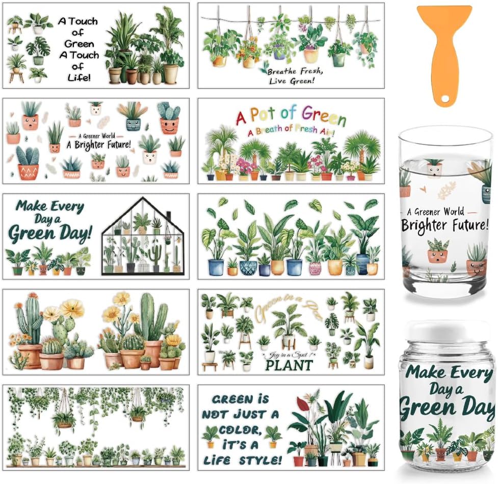 arricraft 10 Pcs Forest with Deer Theme Cup Printing UV Transfer Papers, 10 Styles Forest Animal Deer PVC DIY Transfer Stickers for 16 OZ Glass Cups Crafts 9.5x4.3inch