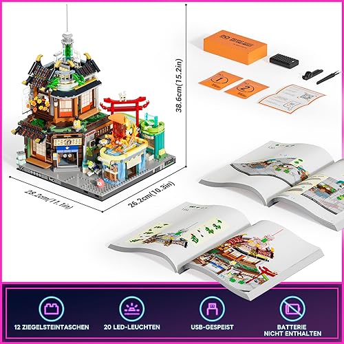 Miniatura 6 de FUNWHOLE Cyberpunk - Juego de iluminación japonesa Izakaya - Juego de ladrillos de construcción - Cyberpunk Neon City Future Pub Japanese Street