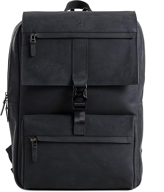 VELEZ Black Top Grain Leather Garment Bag + Backpack For Men