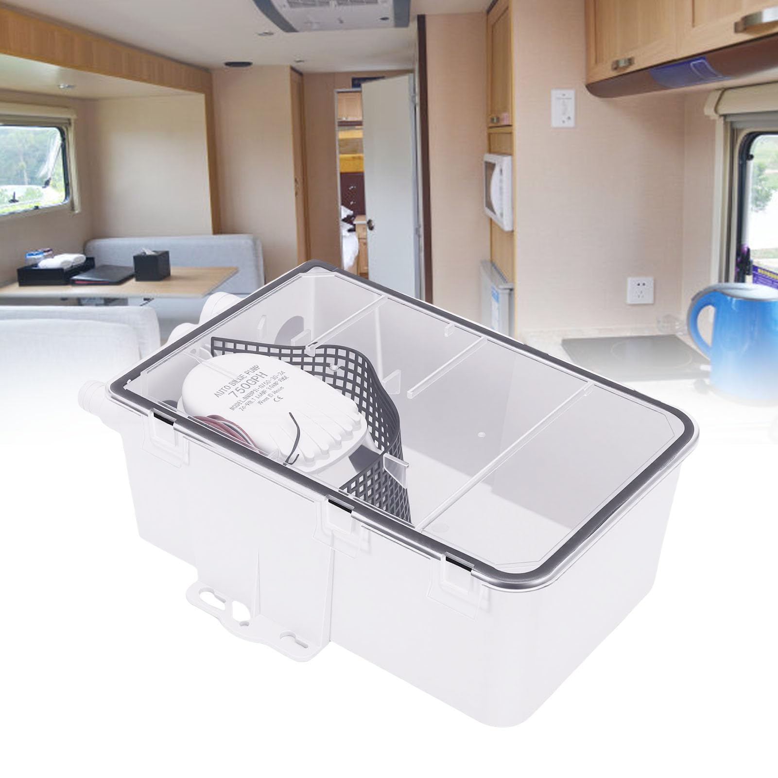 Akozon Bomba de Achique Automática de 750 GPH para Ducha, con Diseño de Múltiples Entradas para el Drenaje de Fregaderos de Cocinas de Barcos y caravanas.