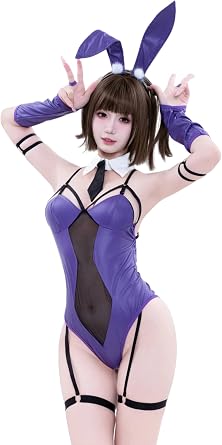 Sexy Maid Style Bunny Girl Cosplay Open Bust and Crotch Leotard Seductive Bunny Set with Rabbit Ears & Gloves