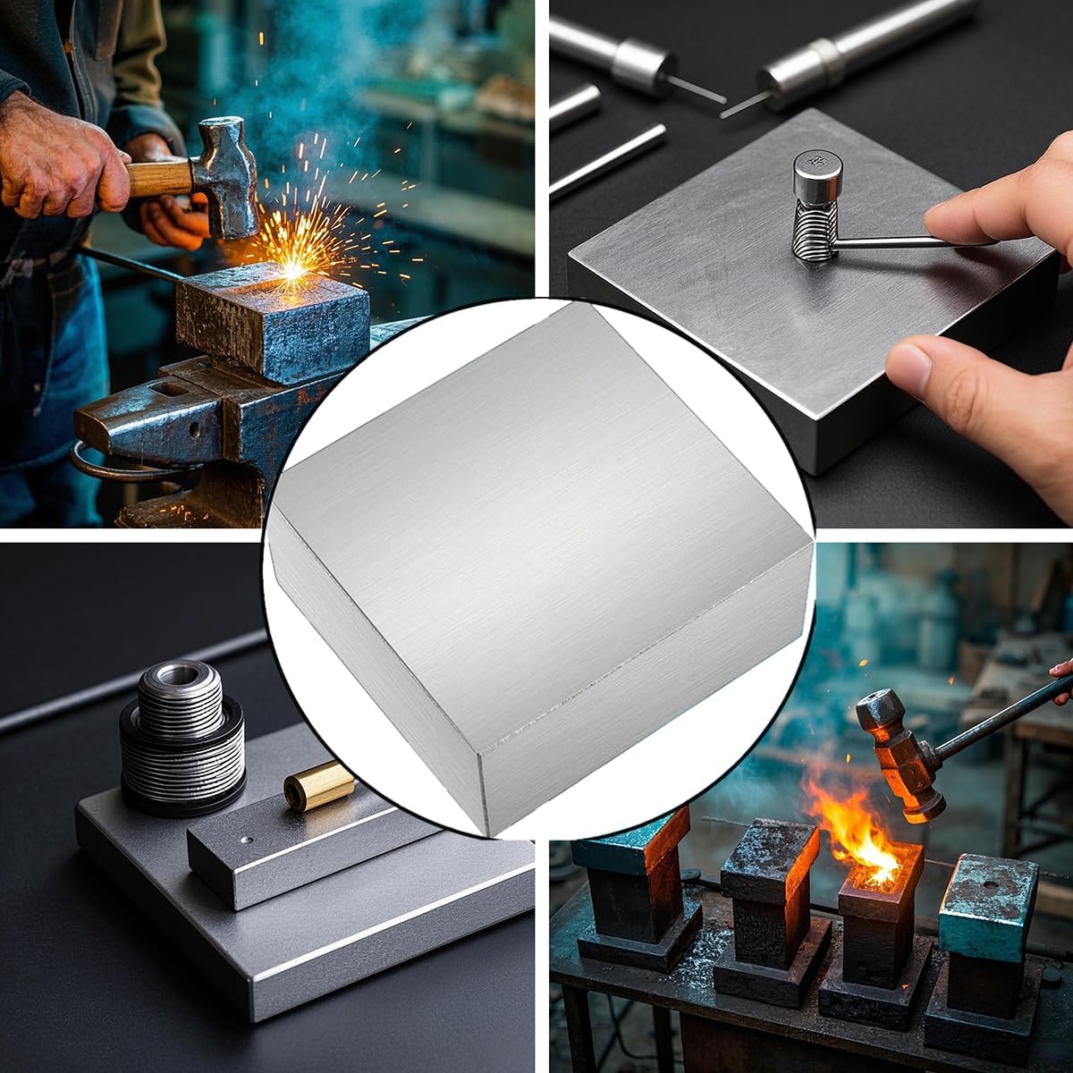 SHEUTSAN 2 PCS Steel Bench Block 2-1/2 x 2-1/2 Inches, Square Flat Anvil Jewelers Tool Metal Bench Block for Jewelry Making, Metal Stamping, Wire Flattening